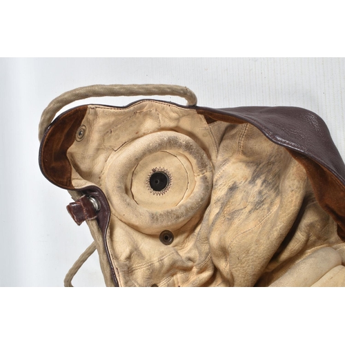 280 - A LEATHER RAF MID WWII LEATHER FLYING HELMET, together with goggles, The main construction of the he... 