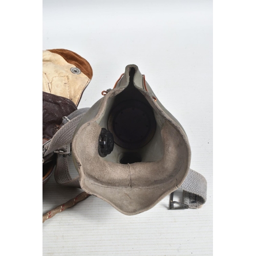 280 - A LEATHER RAF MID WWII LEATHER FLYING HELMET, together with goggles, The main construction of the he... 