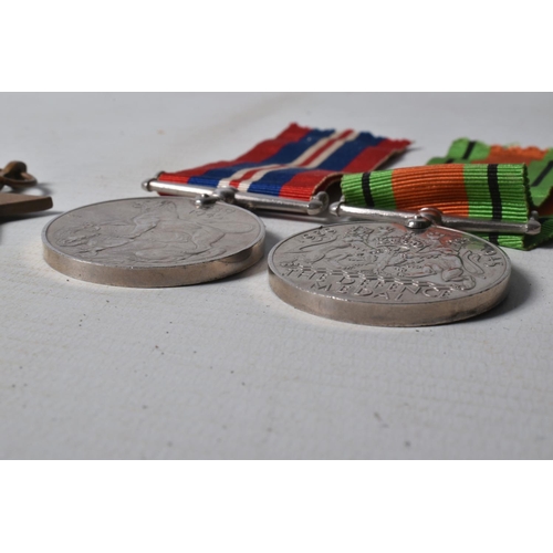 288 - ATTRIBUTED WWII MEDAL GROUP, & OTHER INSIGNIA, a War & Defence Medal pair together with RAF Cap badg... 