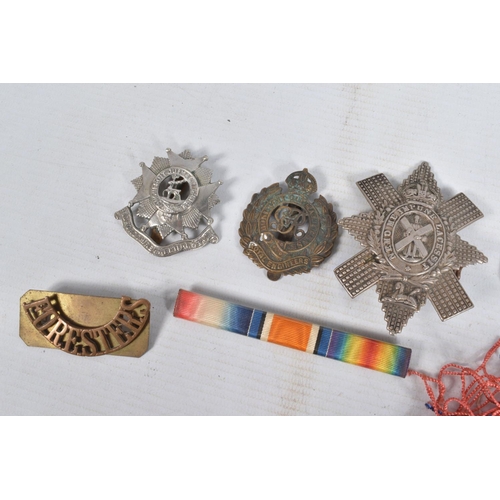 288 - ATTRIBUTED WWII MEDAL GROUP, & OTHER INSIGNIA, a War & Defence Medal pair together with RAF Cap badg... 