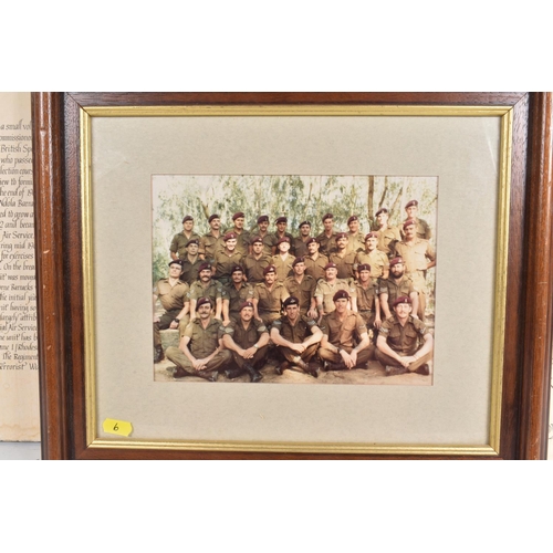 311 - A FRAMED GLAZED PHOTOGRAPH FEATURING TROOPS FROM THE RHODESIAN SAS, & OTHER ITEMS, the frame measure... 