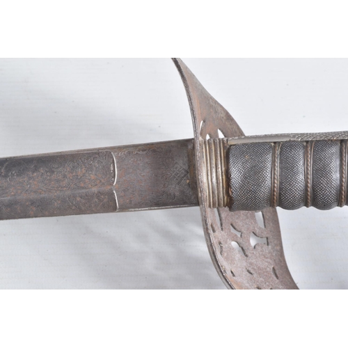 317 - A VICTORIAN OR EDWARDIAN ARTILLERY DRESS SWORD MADE BY WILKINSON, the blade is highly decorated and ... 