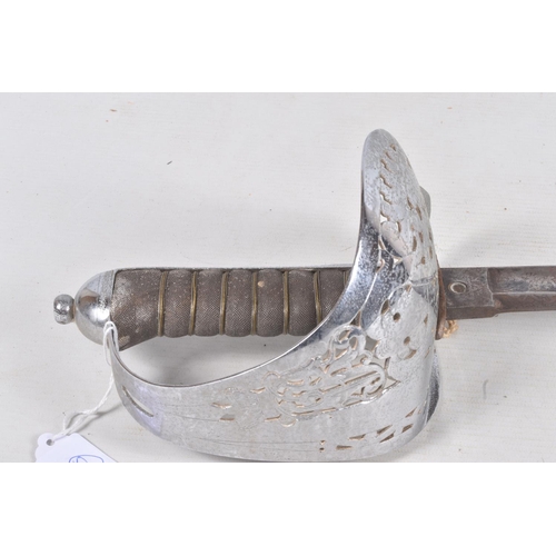 318 - A TWENTIETH CENTURY OFFICERS DRESS SWORD WITH A BASKET HILT, the sword itself is in good condition b... 