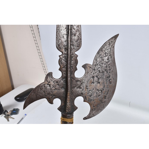 320 - LARGE PIKE/HALBERD, the metal work itself is approx 64cm and lightly rusted and some detail vague, a... 