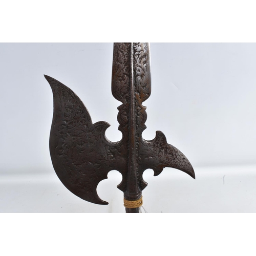 320 - LARGE PIKE/HALBERD, the metal work itself is approx 64cm and lightly rusted and some detail vague, a... 