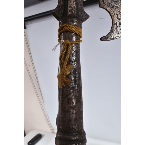 320 - LARGE PIKE/HALBERD, the metal work itself is approx 64cm and lightly rusted and some detail vague, a... 