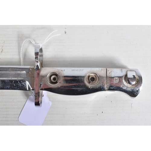 321 - A BRITISH SLR LIA3 CHROME PARADE BAYONET, with correct markings for period, together with a further ... 