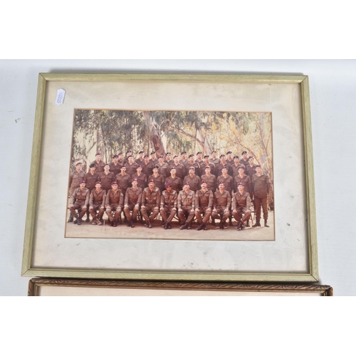 322 - TWO FRAMED COLOUR PHOTOS OF PETER MCALEESE WITH STUDENTS, first a Parachute Brigade, South Africa, C... 