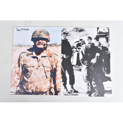 322 - TWO FRAMED COLOUR PHOTOS OF PETER MCALEESE WITH STUDENTS, first a Parachute Brigade, South Africa, C... 