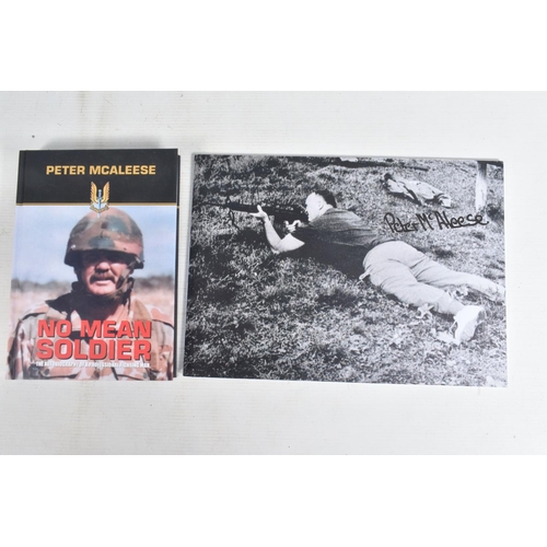 322 - TWO FRAMED COLOUR PHOTOS OF PETER MCALEESE WITH STUDENTS, first a Parachute Brigade, South Africa, C... 