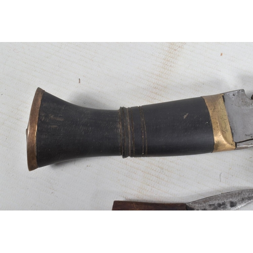 329 - A KUKRI STYLE KNIFE IN ITS ORIGINAL SHEAF, the blade is not decorated and shows some age related wea... 