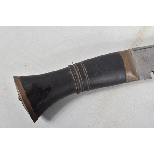 329 - A KUKRI STYLE KNIFE IN ITS ORIGINAL SHEAF, the blade is not decorated and shows some age related wea... 