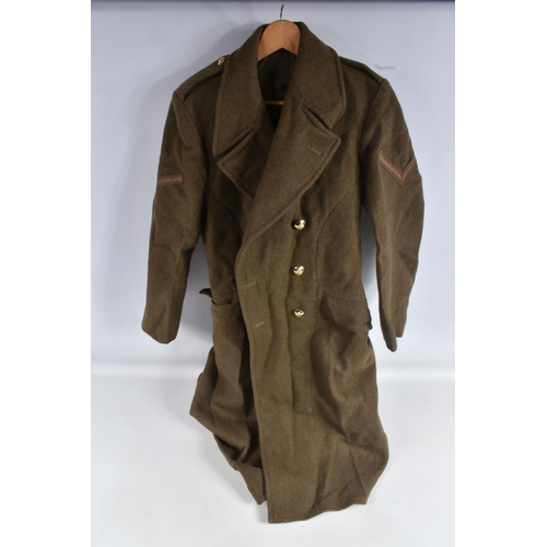 332 - A COLLECTION OF MIXED MILITARIA AND A GREAT COAT, the military items include two small ammunition bo... 