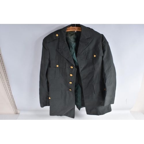 335 - A QUANTITY OF AMERICAN DRESS UNIFORM JACKETS AND SOME TROUSERS, two of the jackets have buttons on t... 