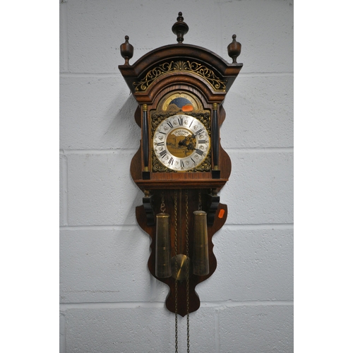 1209 - A MID TO LATE 20TH CENTURY DUTCH WALL CLOCK, with label reading Thomas Tompion, London to dial, Roma... 