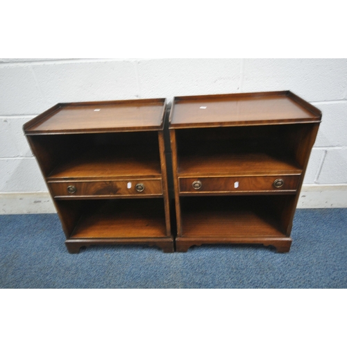 1211 - A PAIR OF REPRODUX BEVAN FUNNELL MAHOGANY BEDSIDE CABINETS, with raised back and sides, fitted with ... 