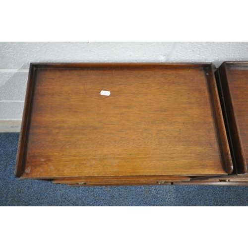 1211 - A PAIR OF REPRODUX BEVAN FUNNELL MAHOGANY BEDSIDE CABINETS, with raised back and sides, fitted with ... 