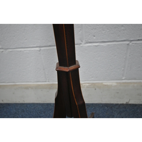 1222 - A GEORGIAN MAHOGANY TELESCOPIC SHEET MUSIC STAND, the tilting surface in the shape of a lyre, with m... 