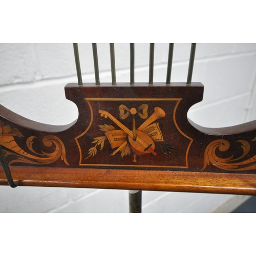 1222 - A GEORGIAN MAHOGANY TELESCOPIC SHEET MUSIC STAND, the tilting surface in the shape of a lyre, with m... 