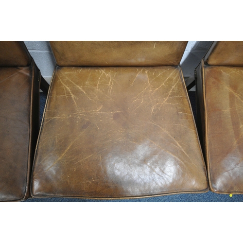 1232 - A SET OF FOUR TANNED LEATHER CHAIRS, width 62cm x depth 65cm x height 93cm (condition report: in nee... 