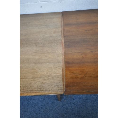 1233 - A MID CENTURY DANISH ROSEWOOD DRAW LEAF DINING TABLE, raised on cylindrical tapered legs, extended l... 