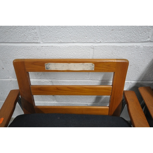 1234 - A SET OF THREE ABBESS OFFICE CHAIRS, with dark blue upholstery, width 64cm x depth 60cm x height 85c... 