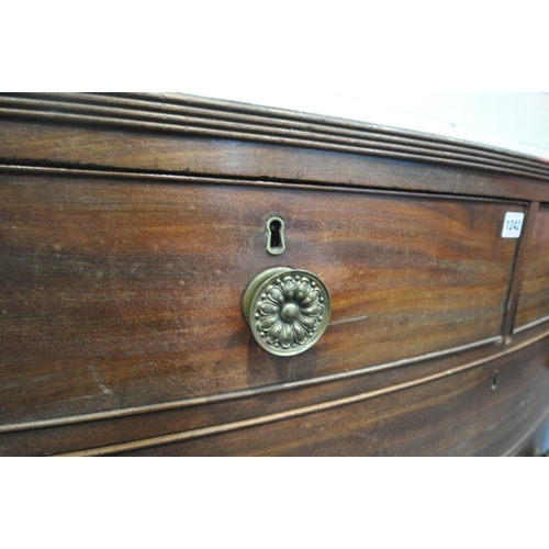 1242 - A GEORGIAN MAHOGANY BOW FRONT CHEST OF TWO SHORT OVER THREE LONG DRAWERS, width 106cm x depth 54cm x... 