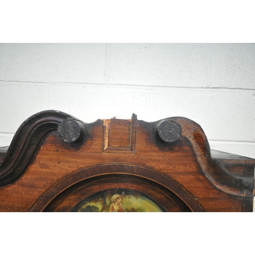 1243 - A 19TH CENTURY MAHOGANY EIGHT DAY LONGCASE CLOCK, with twin swan neck pediment, twin Corinthian styl... 