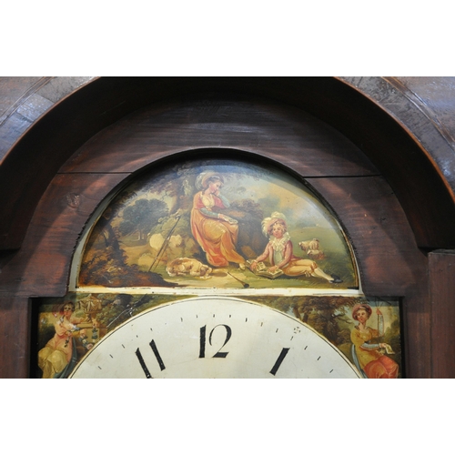 1243 - A 19TH CENTURY MAHOGANY EIGHT DAY LONGCASE CLOCK, with twin swan neck pediment, twin Corinthian styl... 