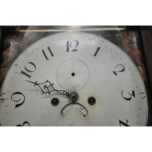 1243 - A 19TH CENTURY MAHOGANY EIGHT DAY LONGCASE CLOCK, with twin swan neck pediment, twin Corinthian styl... 