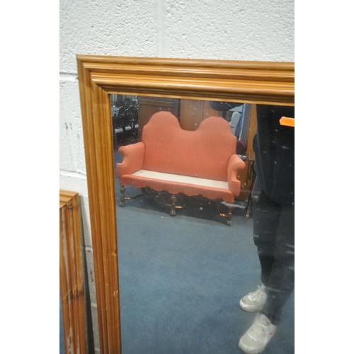 1256 - A LARGE PINE RECTANGULAR WALL MIRROR, 136cm x 104cm, along with a matching smaller mirror (condition... 