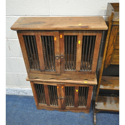 1260 - A 20TH CENTURY OAK STUDENTS BUREAU, the fall front door with a fitted interior, above two shelves, w... 