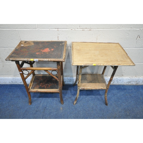 1268 - TWO BAMBOO TABLES, the taller table with ebonised and chinoiserie details, width 54cm x depth 38cm x... 