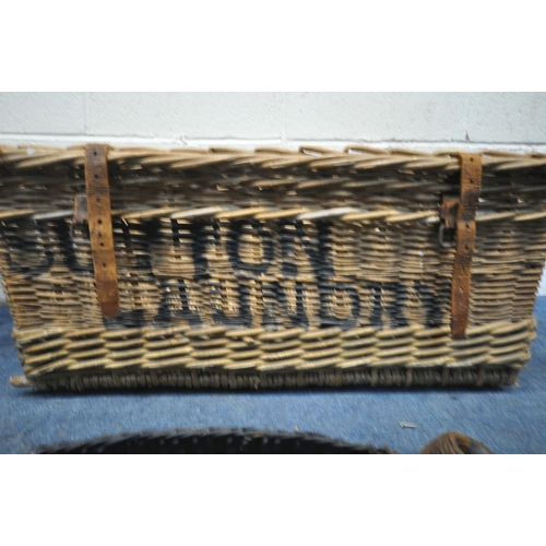 1274 - EIGHT WICKER BASKETS, varying in shape, size, style, colour (condition report: general signs of usag... 