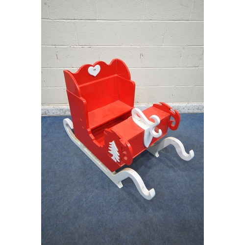 1298 - A BESPOKE RED AND WHITE PAINTED SLEIGH, width 55cm x depth 121cm x height 79cm (condition report: co... 