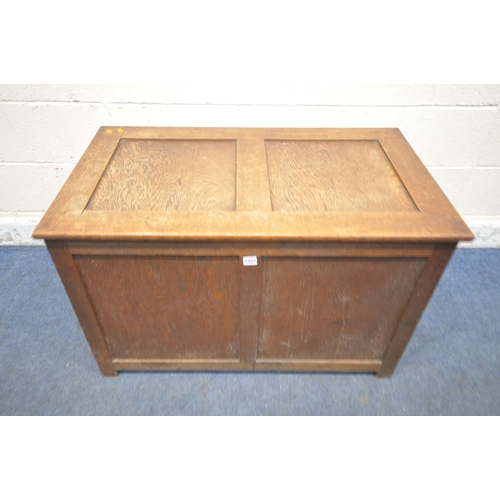 1304 - A PANELLED OAK BLANKET CHEST, width 95cm x depth 56cm x height 60cm (condition report: marks and wat... 