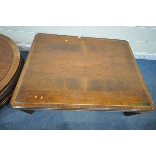 1329 - A CHINESE HARDWOOD OVAL COFFEE TABLE, diameter 122cm x height 40cm, along with a mahogany rectangula... 