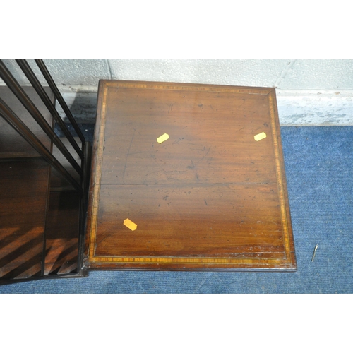 1336 - A 20TH CENTURY MAHOGANY REVOLVING BOOKCASE, with marquetry inlay to top, 40cm squared x height 60cm,... 