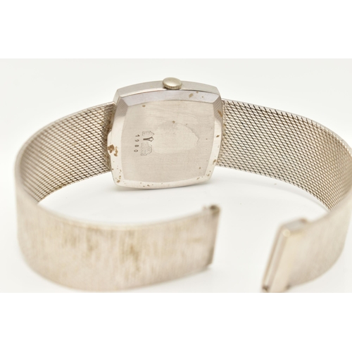 40 - A LADIES 9CT WHITE GOLD 'JEAN-RENET' WRISTWATCH, manual wind movement, rounded square textured dial ... 