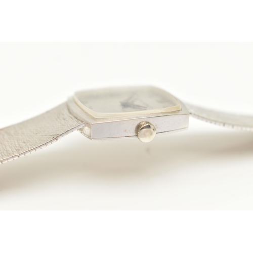 40 - A LADIES 9CT WHITE GOLD 'JEAN-RENET' WRISTWATCH, manual wind movement, rounded square textured dial ... 