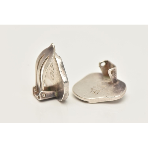 6 - A PAIR OF 'GEORG JENSEN' EARRINGS, white metal AF clip on earrings, design number 150 BY Ole Kortzau... 