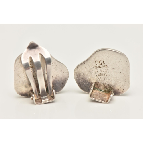 6 - A PAIR OF 'GEORG JENSEN' EARRINGS, white metal AF clip on earrings, design number 150 BY Ole Kortzau... 