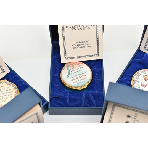 100 - FIVE CASED 'HALCYON DAYS' TRINKET BOXES, five cased enamel boxes, unused condition