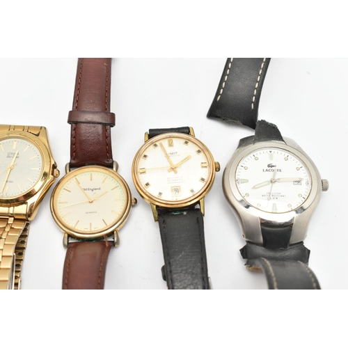 102 - AN ASSORTMENT OF WATCHES, five gents wristwatches, to include a 'Citizen Eco Drive', gold plated wri... 