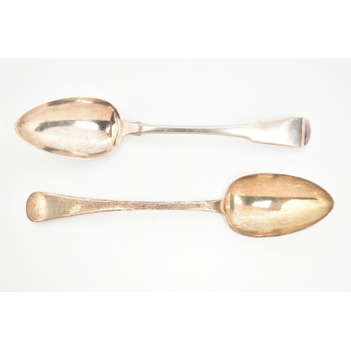 108 - TWO SILVER TABLE SPOONS, the first a fiddle pattern spoon, hallmarked 'Richard Crossley & George Smi... 