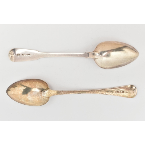 108 - TWO SILVER TABLE SPOONS, the first a fiddle pattern spoon, hallmarked 'Richard Crossley & George Smi... 