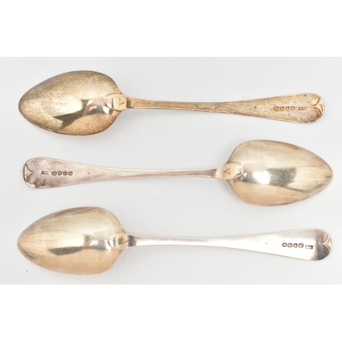 109 - THREE WILLIAM IV SILVER TABLESPOONS, three matching old English pattern table spoons, hallmarked 'Wi... 