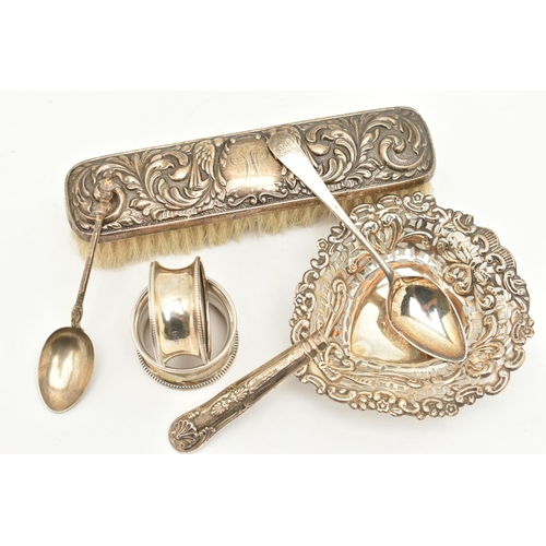 117 - AN ASSORTMENT OF SILVER ITEMS, to include a small silver heart form bonbon dish, hallmarked 'Matthew... 