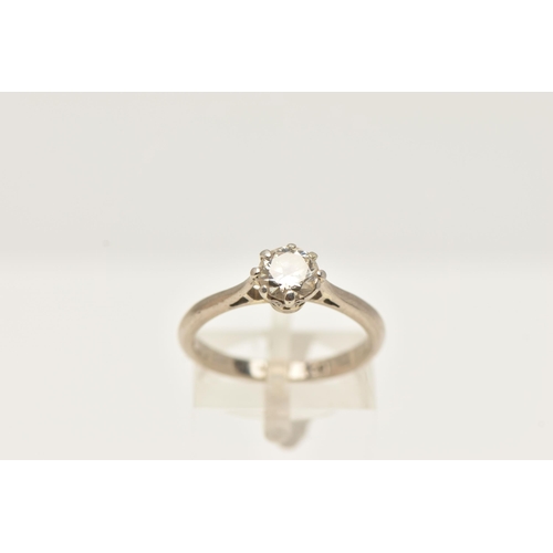 47 - A WHITE METAL SINGLE STONE DIAMOND RING, round brilliant cut diamond, measuring approximately 5.7mm ... 