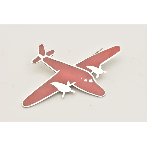 56 - A SILVER RED ENAMEL PLANE BROOCH, hallmarked Sheffield 1975, maker M.P.W, approximate gross weight 1... 